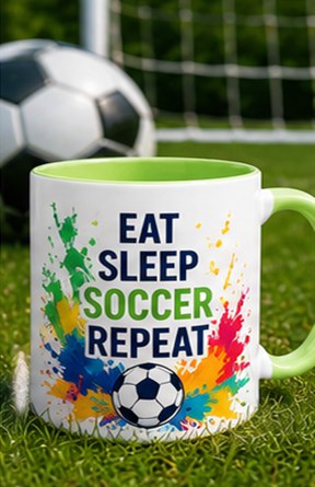 Soccer custom colourful graphic mug — light green